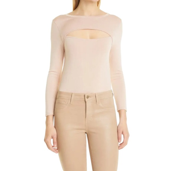 L'Agence Jocelyn Cutout Sweater‎ Womens Large Petal Pink Stretch NEW w/ Tag READ - Picture 1 of 16